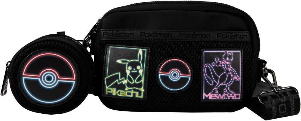 Loungefly Pokémon Pikachu & Mewtwo Glow Nylon Sling Crossbody Bag with Coin Bag