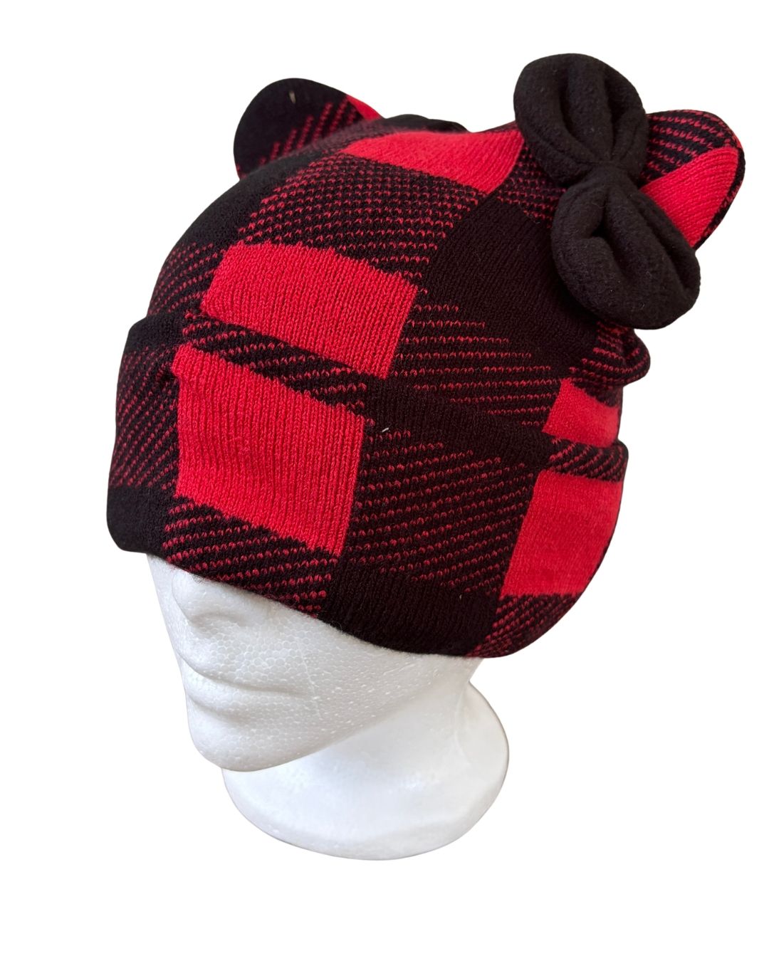 Sanrio Collection Hello Kitty Red & Black Plaid Alt hair bow Beanie-zoom-3