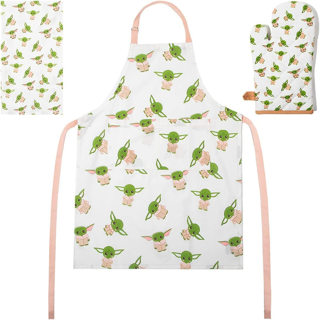 Star Wars The Mandalorian The Child Pattern Kitchen Apron, dish towel and oven mitt Textile Set of 3