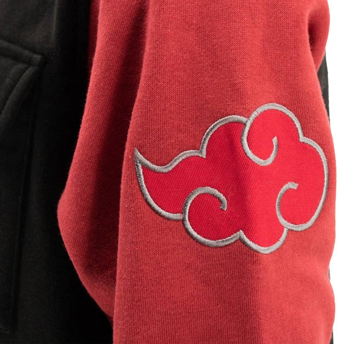 Naruto Shippuden Men's Full Zip-Up Hooded Sweatshirt Akatsuki Cloud Anime Fleece Hoodie Black Red-4