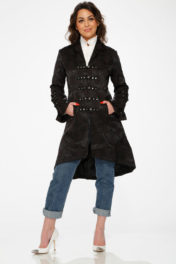 Orchid Bloom Black Brocade HiLo Coat-zoom-1