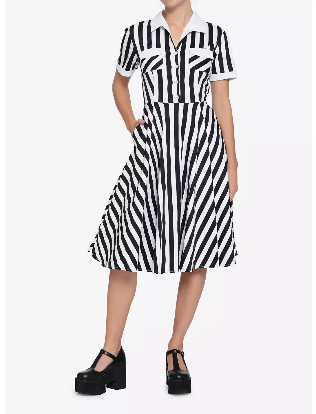 Orchid Bloom Black and White Stripe Dress-zoom-3