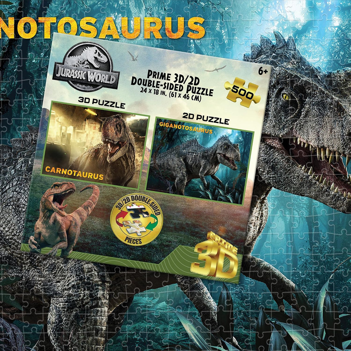 Jurassic World | 500-Piece 3D/2D Double-Sided Jigsaw Puzzle for Adults & Kids | Size 24" x 18" | Challenging & Fun for Adults, Kids & Families | Immersive 3D Lenticular Effect-7
