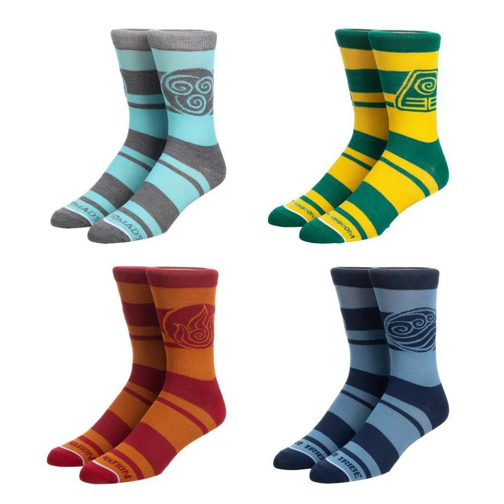 Avatar: The Last Airbender - Four Nations Crew Socks (4 Pairs) - Bioworld - Water Tribe, Earth Kingdom, Fire Nation, Air Nomads-zoom-1
