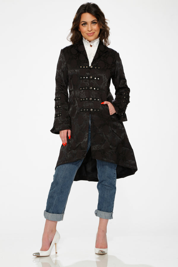 Orchid Bloom Black Brocade HiLo Coat-zoom-2