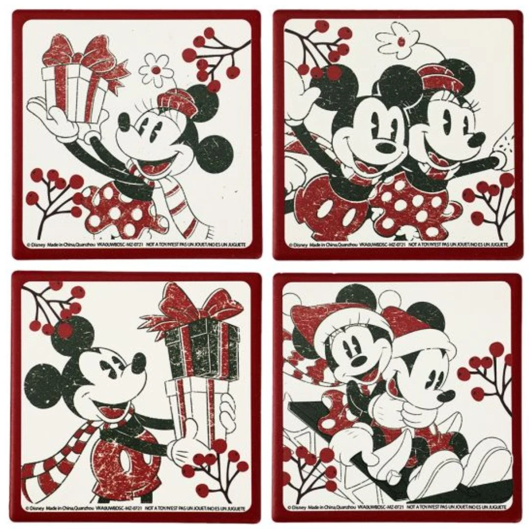 Disney Mickey & Minnie Couple Santa Ceramic Coaster Set of 4-1