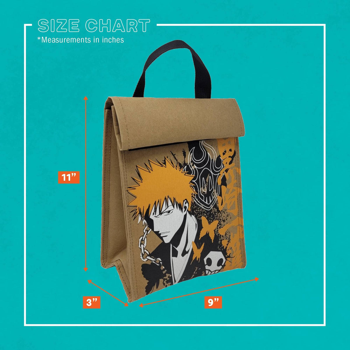 Bleach Ichigo with Icons Reusable Roll-Top Anime Student Lunch Tote-zoom-4