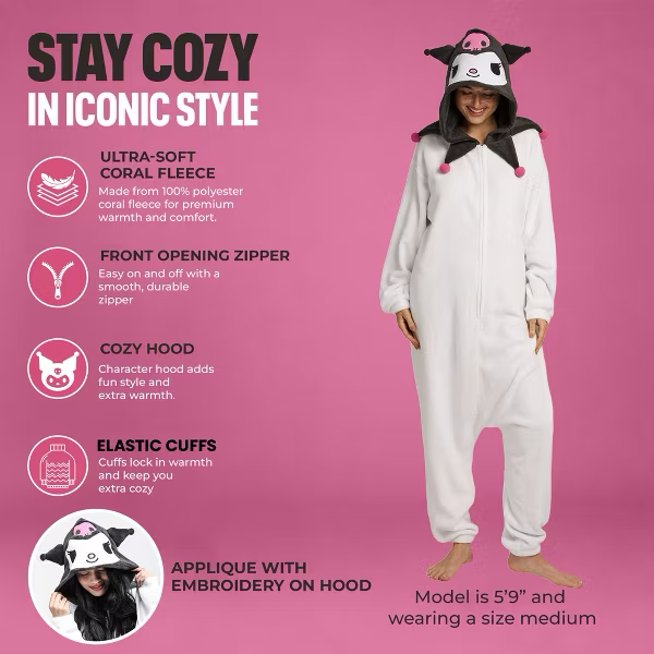 Sanrio Kuromi Hooded Kigurumi Cosplay Onesie Costume Union Suit-2