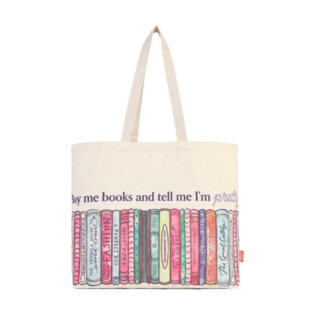 Vendula London Travelling Library Bookshop Canvas Tote Bag-2