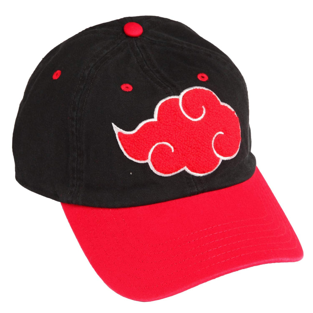 Naruto Shippuden Anime Dad Cap with Akatsuki Cloud Logo Mens Baseball Hat - Red and Black