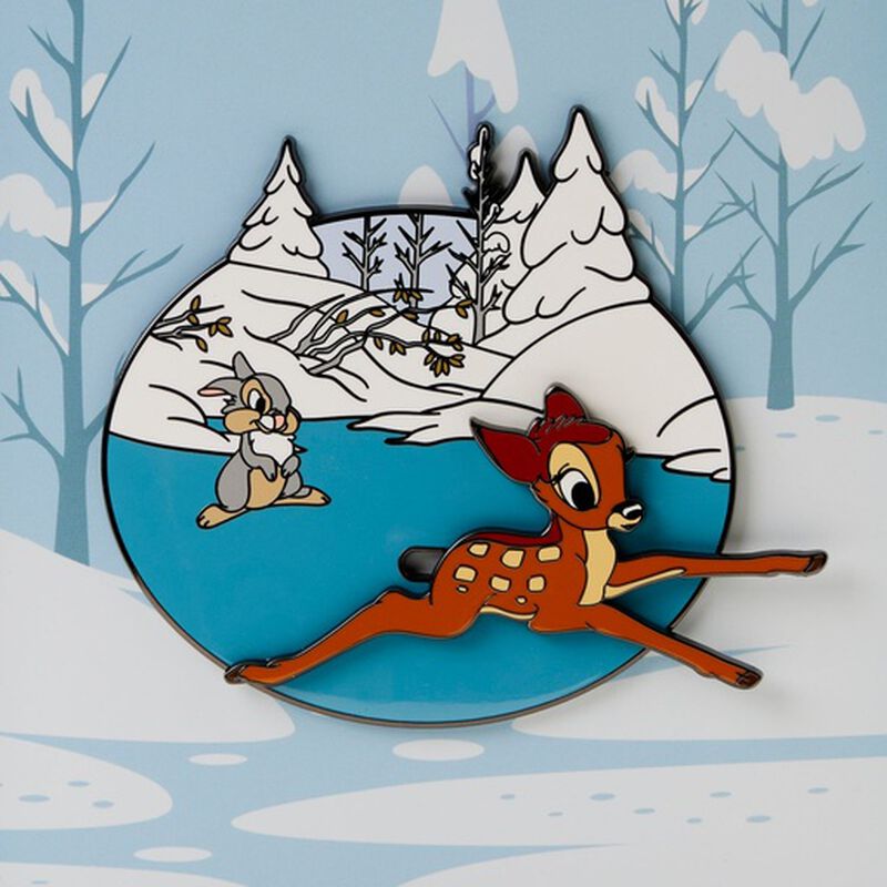Disney Loungefly 3'' Collector Box Pin Bambi Snow Day Ice Skating-5