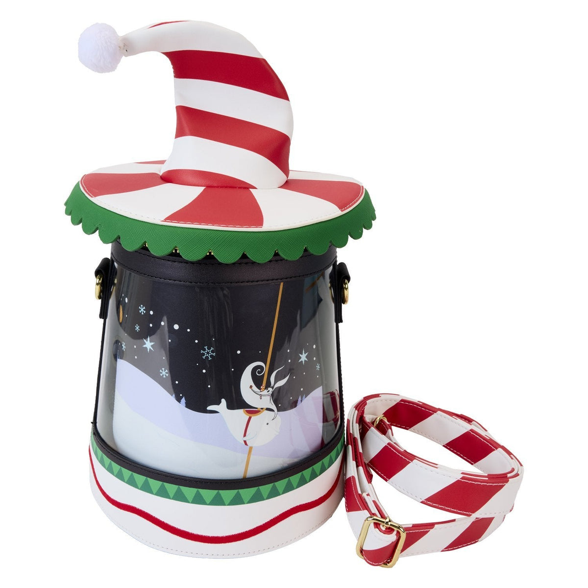 Loungefly Disney The Nightmare Before Christmas Candy Cane Carousel Spinning Figural Crossbody Bag