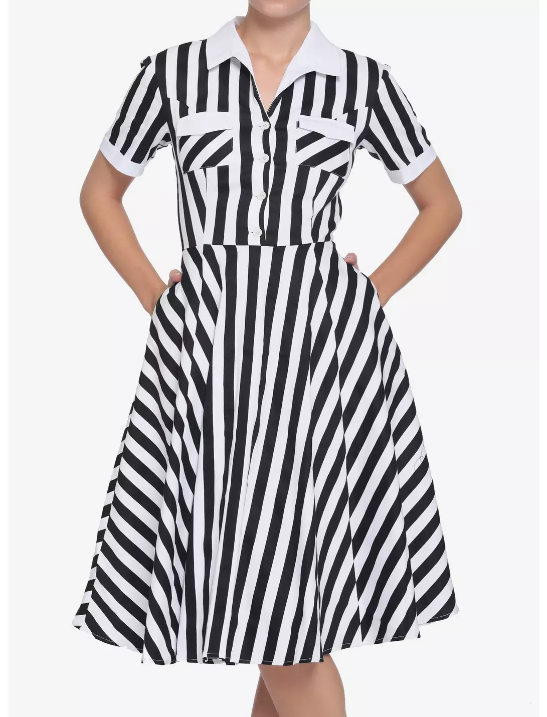 Orchid Bloom Black and White Stripe Dress-2