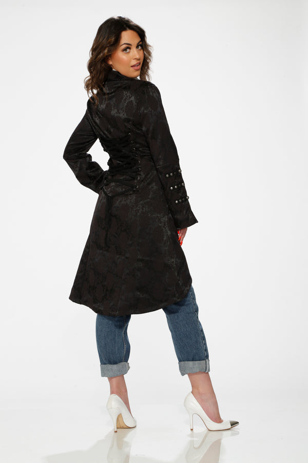Orchid Bloom Black Brocade HiLo Coat-zoom-8
