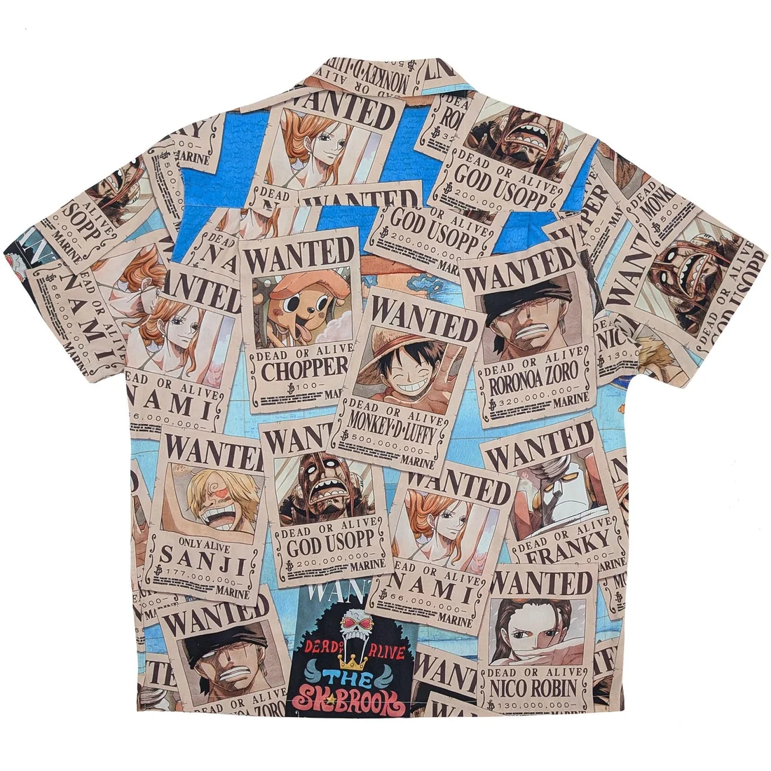 One Piece Straw Hat Pirates Wanted Posters Camp Collar Button Up-3