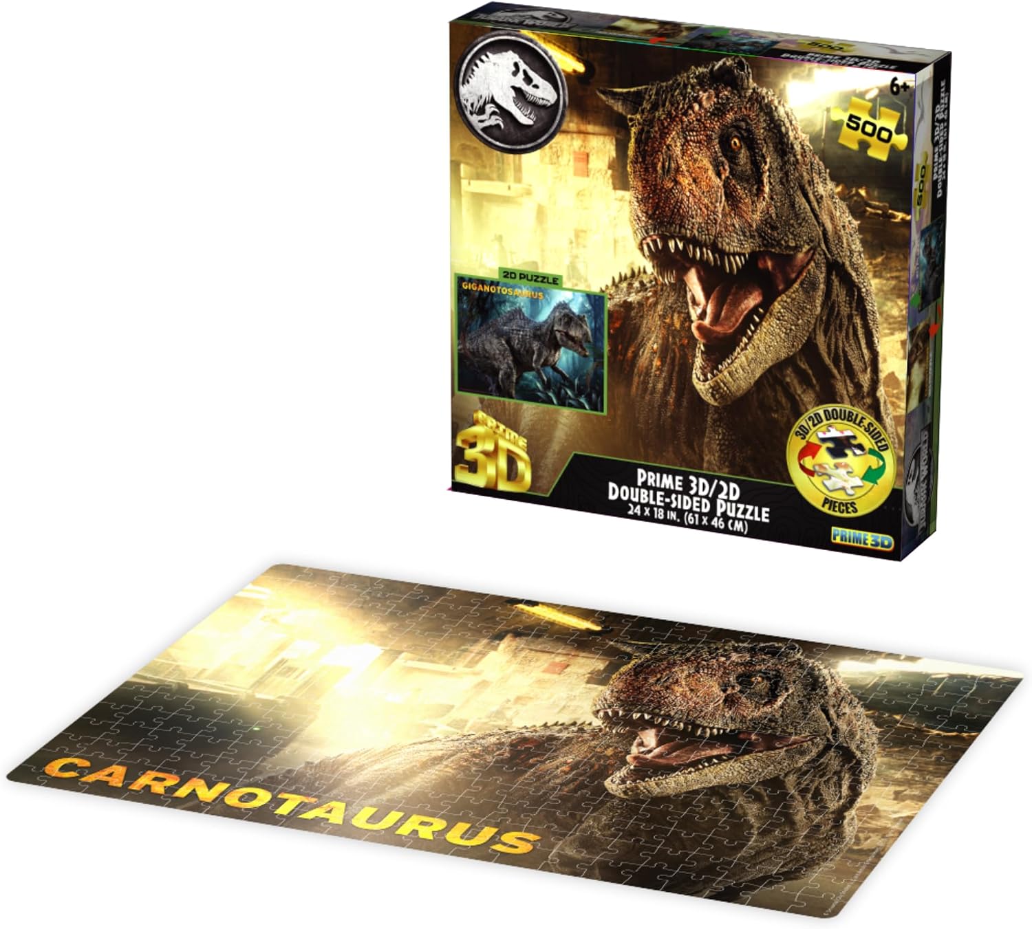 Jurassic World | 500-Piece 3D/2D Double-Sided Jigsaw Puzzle for Adults & Kids | Size 24" x 18" | Challenging & Fun for Adults, Kids & Families | Immersive 3D Lenticular Effect-zoom-1