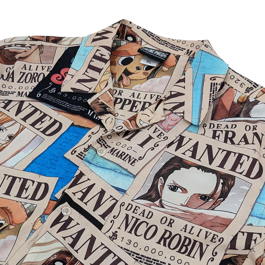 One Piece Straw Hat Pirates Wanted Posters Camp Collar Button Up-zoom-6