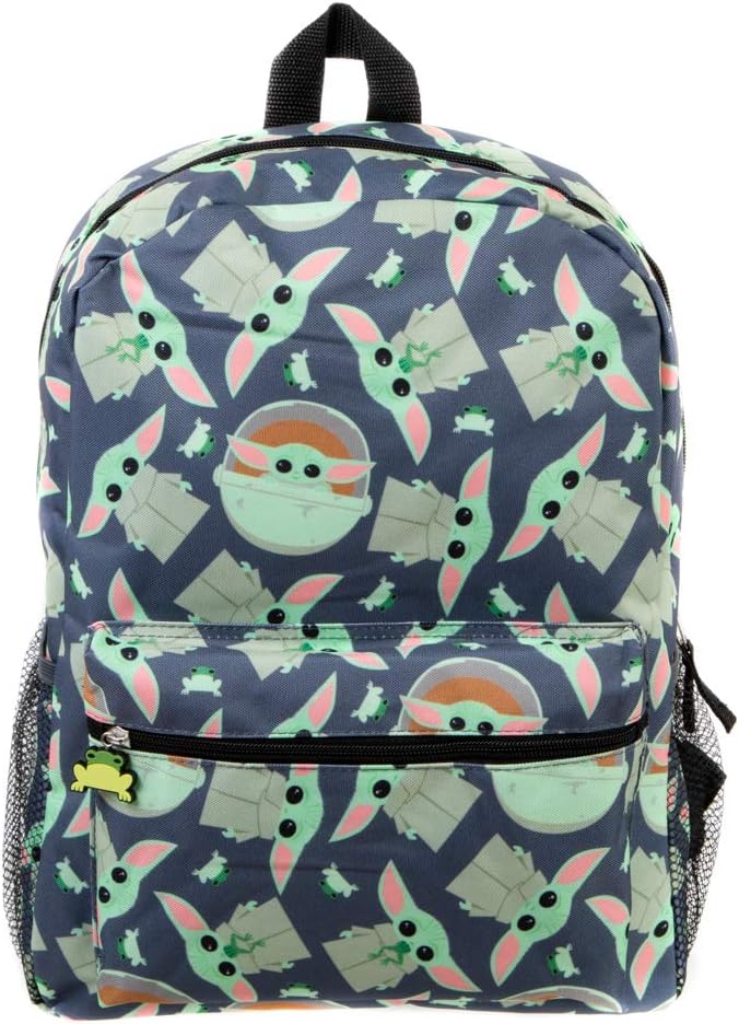 Bioworld Mandalorian Kids Baby Yoda All Over Print Black Backpack, Baby Yoda-zoom-1
