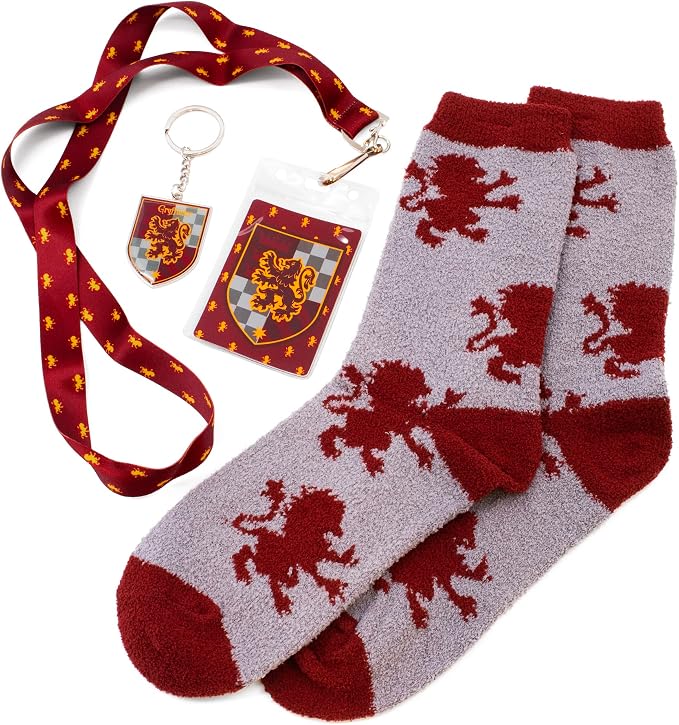 Culture Fly Harry Potter Gryffindor Premium 3pc Accessory Bundle - Crew Socks, Keychain, Lanyard