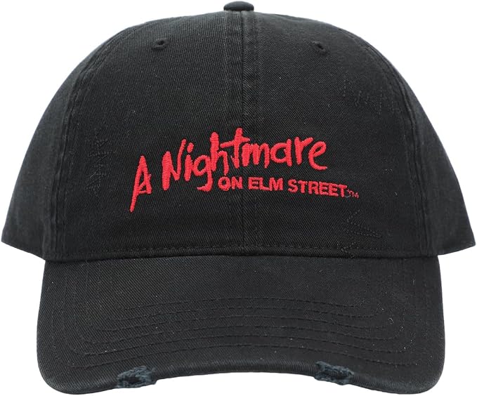 A Nightmare on Elm Street Logo Men's Black Distressed Dad Hat-zoom-1