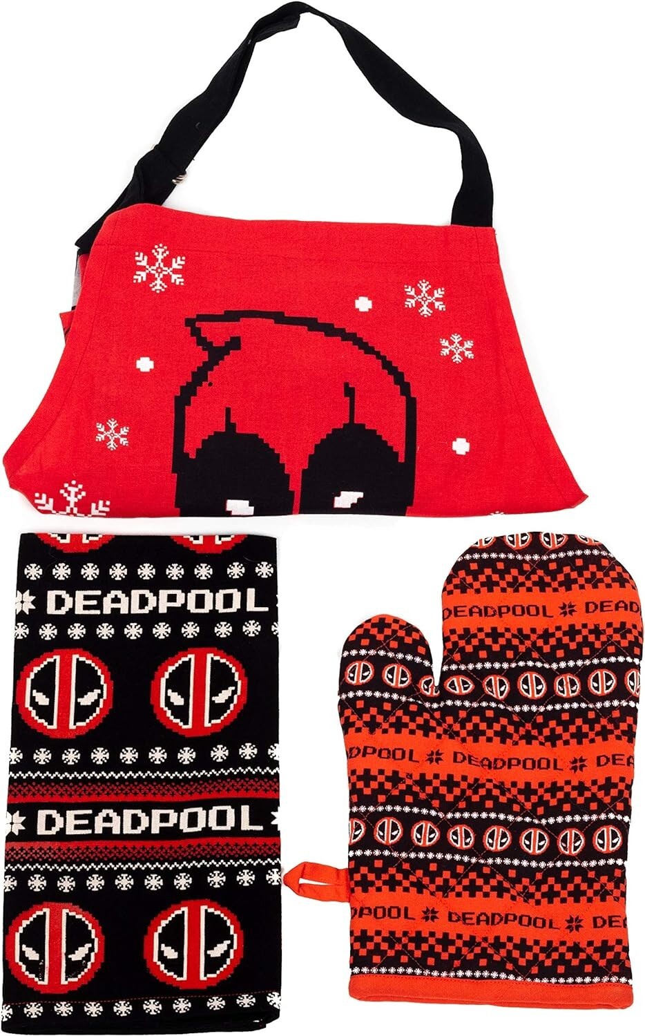 Bioworld Marvel Deadpool Kitchen 3PC Set Apron, Oven Mitt, Towel