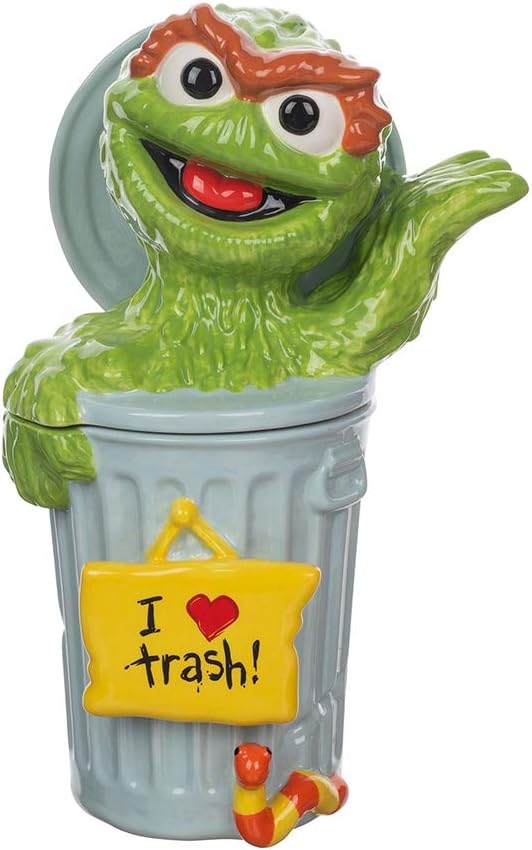 Sesame Street Oscar The Grouch Sculpted Ceramic Cookie Jar