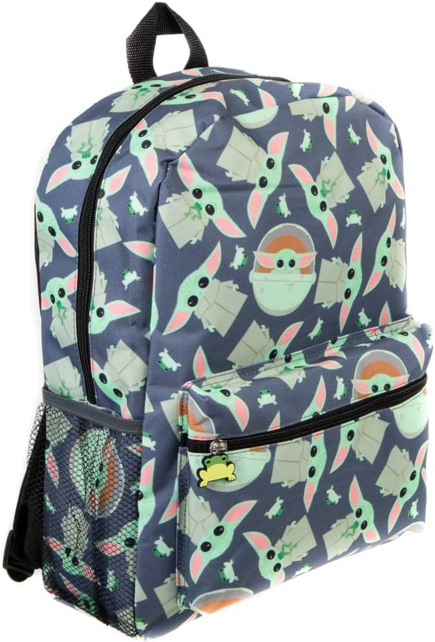 Bioworld Mandalorian Kids Baby Yoda All Over Print Black Backpack, Baby Yoda-zoom-2