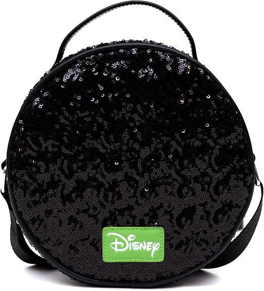 Disney Bag Crossbody Round Snow White Poison Apple Glow in the Dark Applique, Black Sequin, Vegan Leather, Black, 8.0 x 8.0 Inches-3