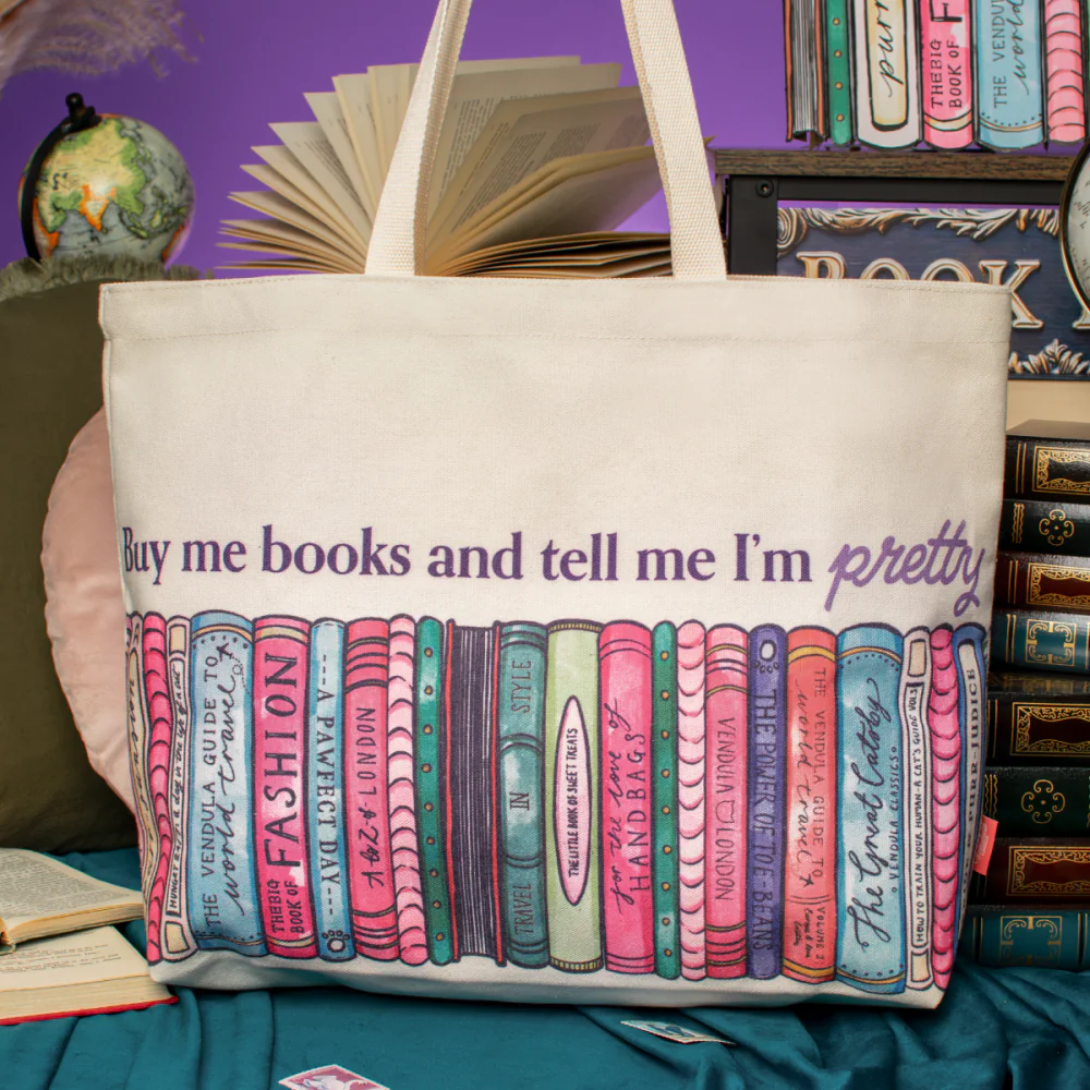 Vendula London Travelling Library Bookshop Canvas Tote Bag-zoom-5