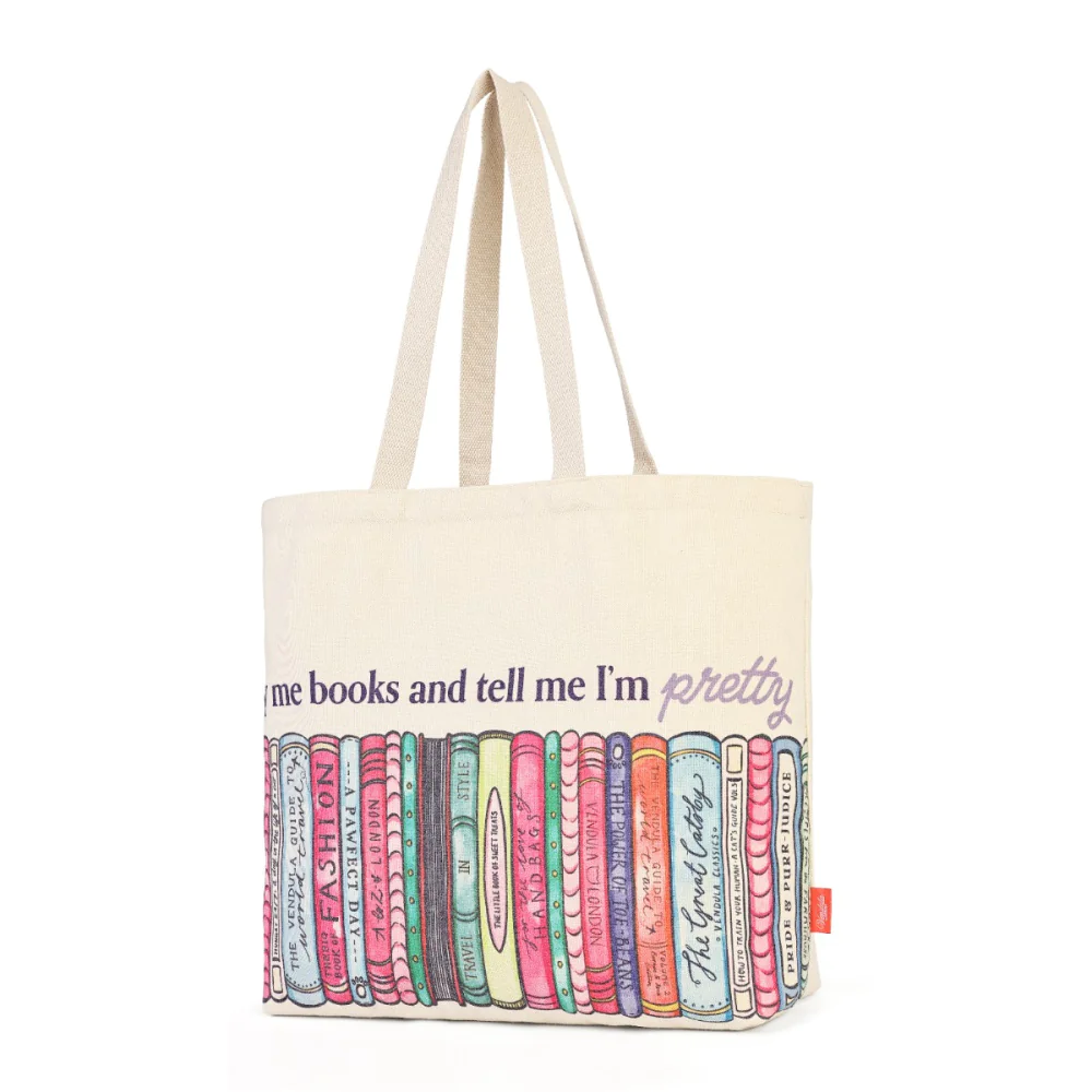 Vendula London Travelling Library Bookshop Canvas Tote Bag-zoom-4