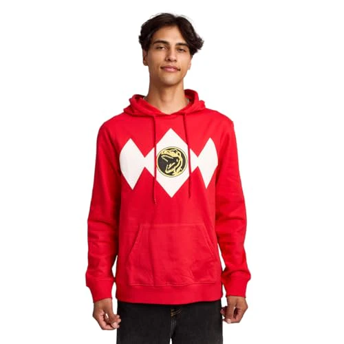 Power Rangers Red Ranger Dino Men's Red Long Sleeve Hooded Sweatshirt-6