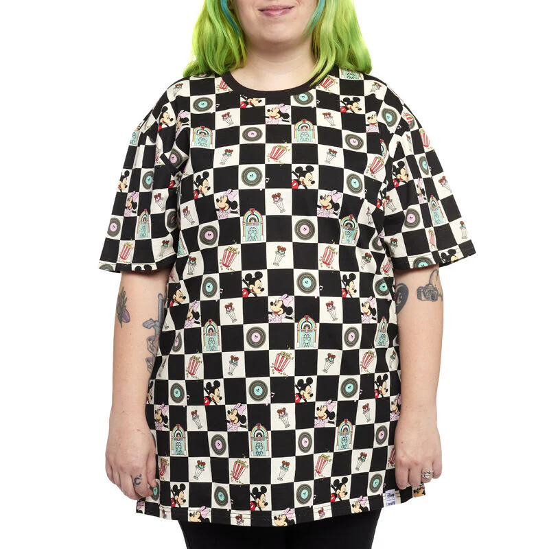 Loungefly Apparel Disney Mickey and Minnie Date Night Diner Checkered unisex t shirt-zoom-2