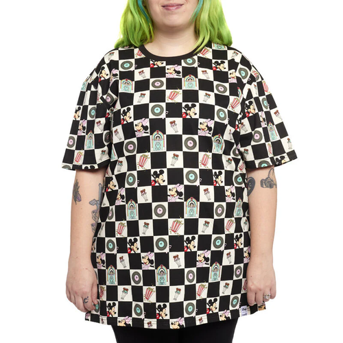 Loungefly Apparel Disney Mickey and Minnie Date Night Diner Checkered unisex t shirt