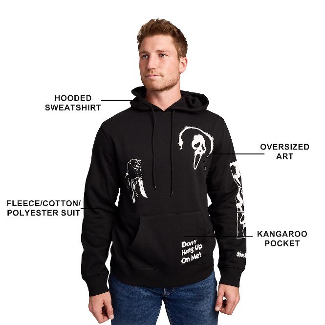 Ghostface Don't Hang Up on Me on Men's Black Hooded Sweathirt-zoom-3