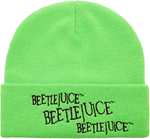 Beetlejuice Plain Neon Green Embroidered Logo Cuff Knit Beanie-1