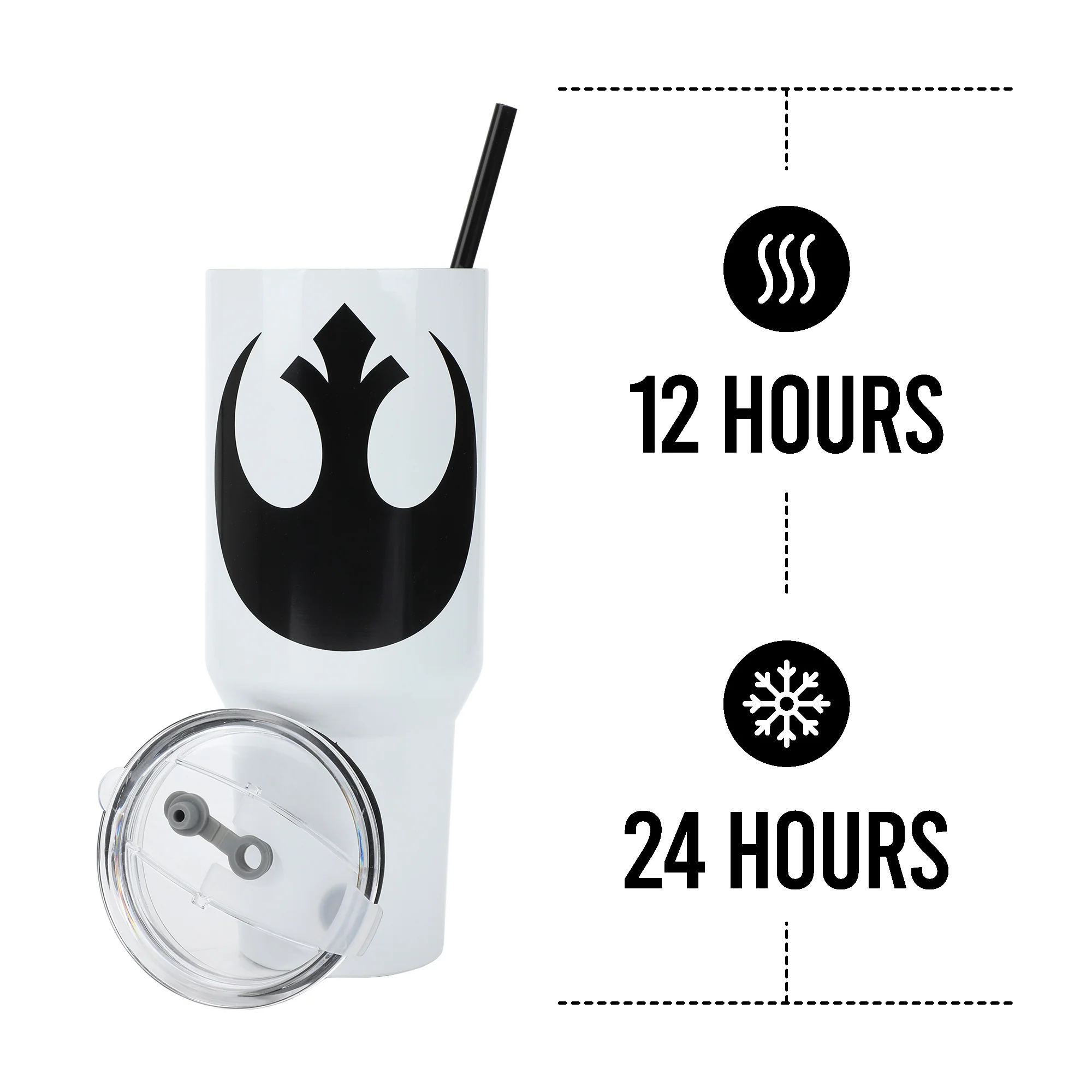 Star Wars Rebel Alliance Vacuum Insulated 40 Oz White Stainless Steel Tumbler with Leak-Proof Lid & Easy Carry Handle for Travel or Home