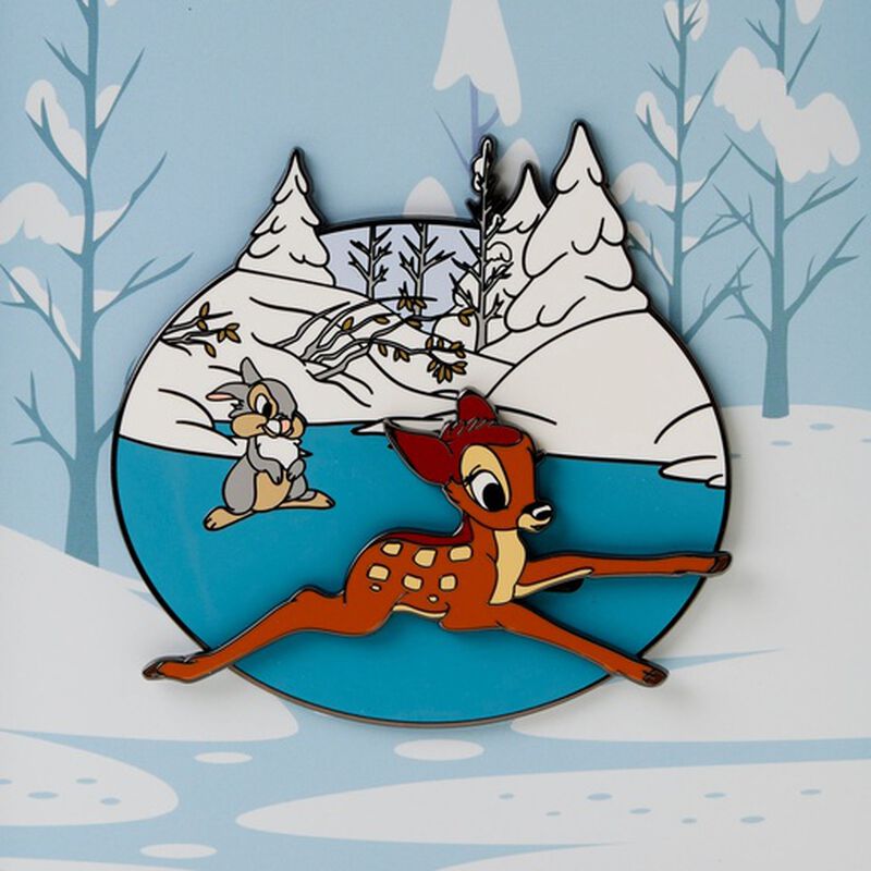 Disney Loungefly 3'' Collector Box Pin Bambi Snow Day Ice Skating-6