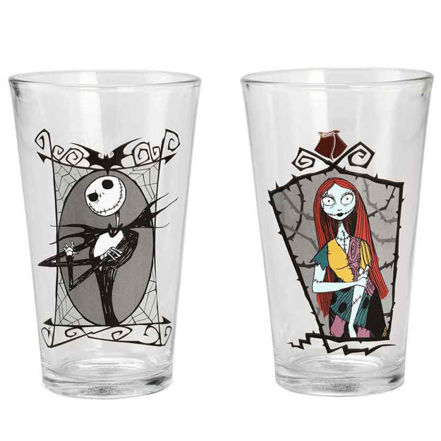 Nightmare Before Christmas Jack & Sally 2 Pc 16 oz Glass Set