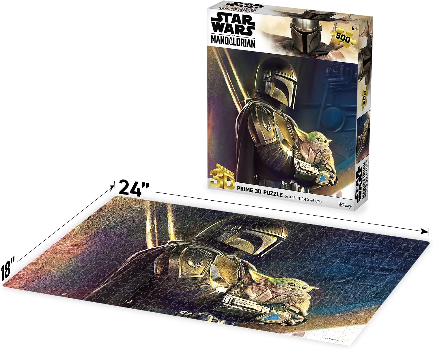 Prime 3D Mandalorian Star Wars Puzzle – 500 Piece 3D Lenticular Jigsaw for Adults & Kids, 24"x18" Motion Activity, Official Licensed Disney Gift-2