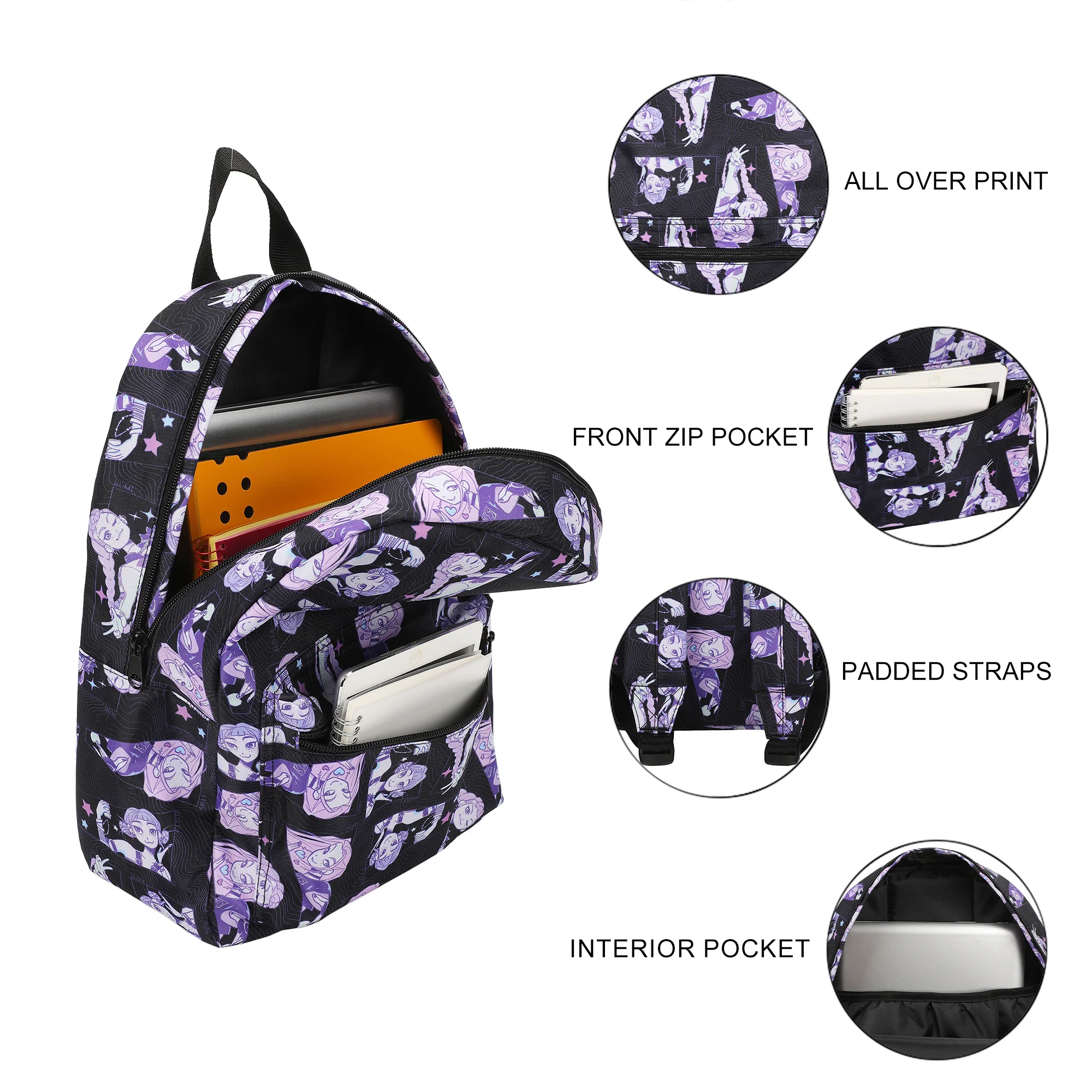 BIOWORLD KPOP Demon Hunters HunTR/X Character Art 16.5” Black Quick Turn Backpack-zoom-5