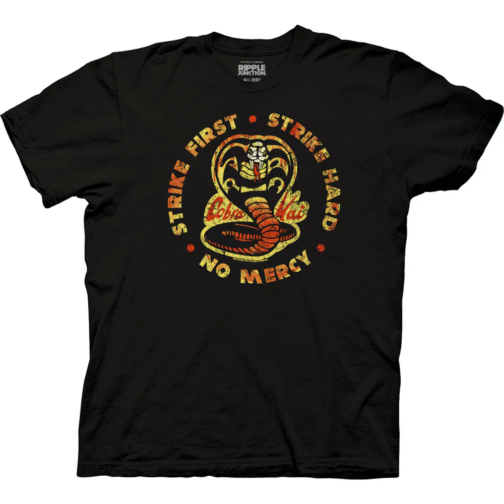 Cobra Kai Strike First Slogan T-Shirt-zoom-1
