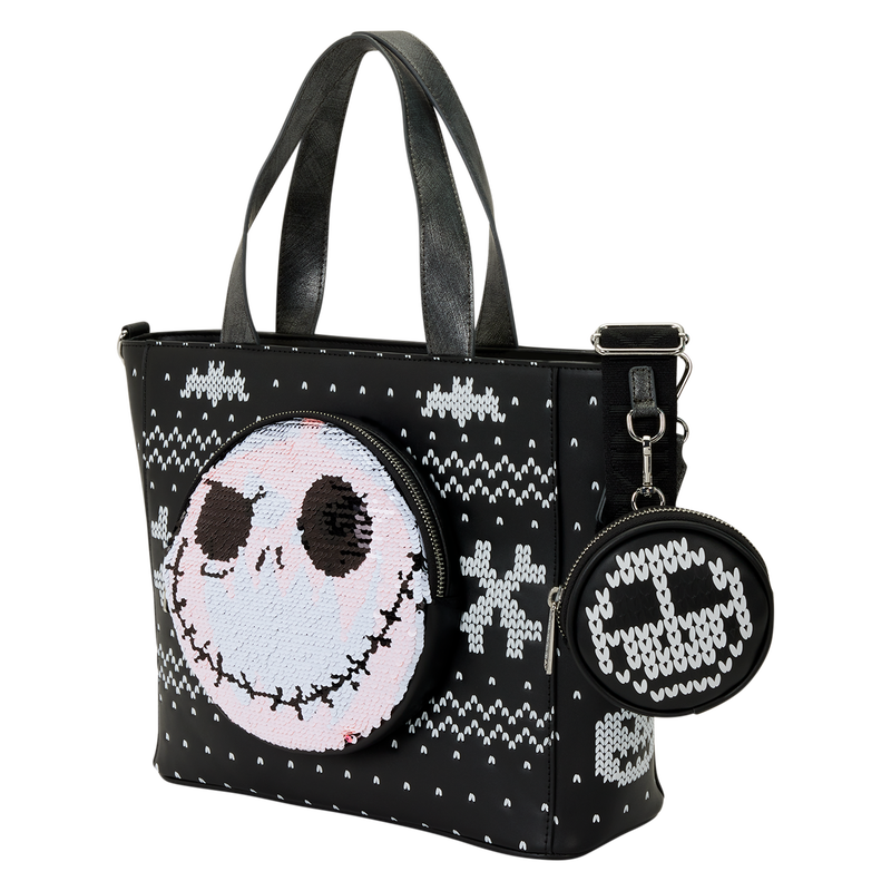 Loungefly The Nightmare Before Christmas Jack Skellington Reversible Sequins Tote Crossbody Bag with Coin Bag-zoom-4