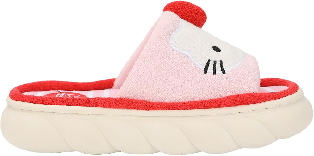 Hello Kitty 3D Character Face Art Women Pink and White Striped Open Toe Slippers-3