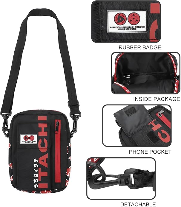 Naruto Shippuden Itachi Unisex Adult Black Mini Messenger Bag