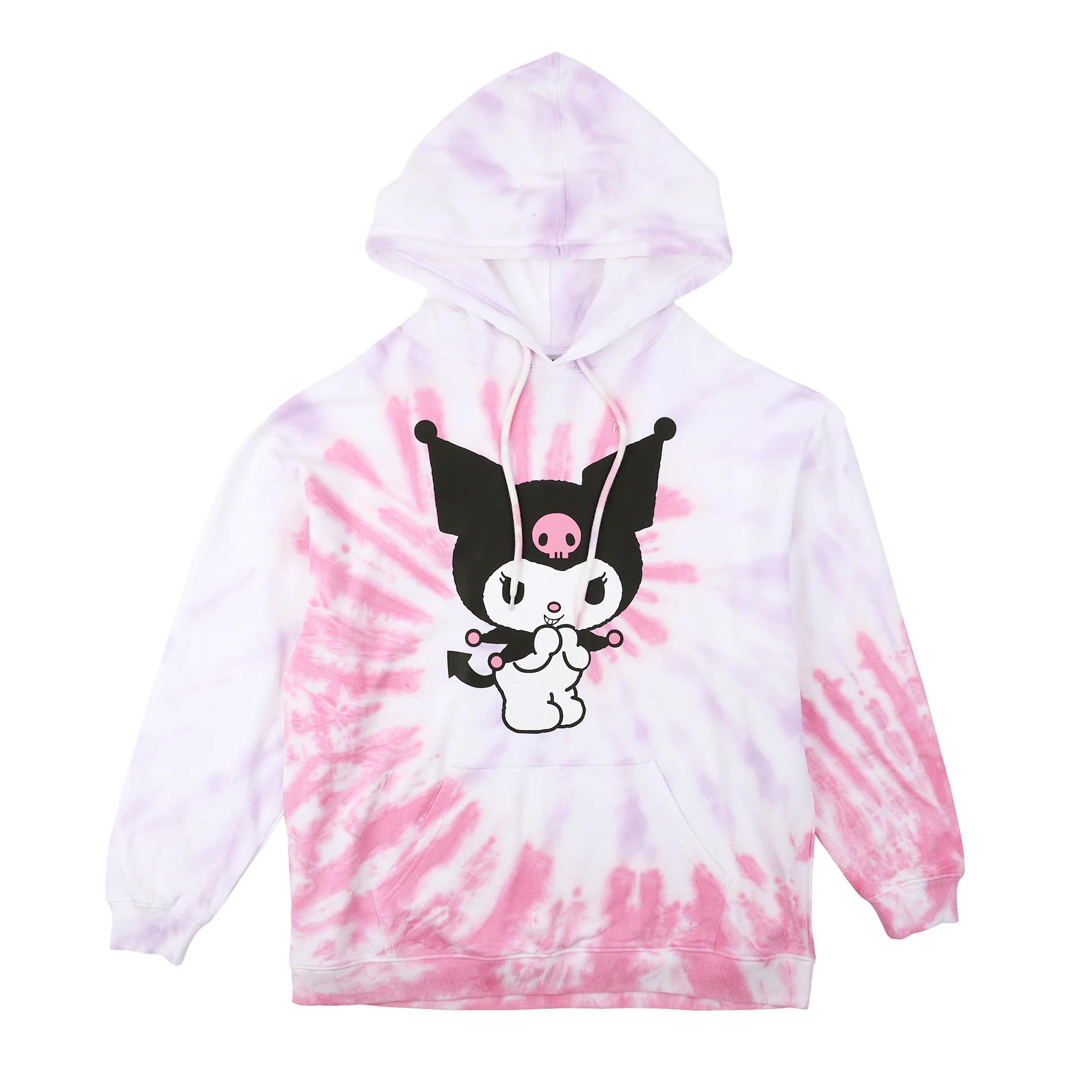 Sanrio Kuromi Ice Cream Treats Women's Pink Tie-Dye Long Sleeve Fleece Hooded Sweatshirt