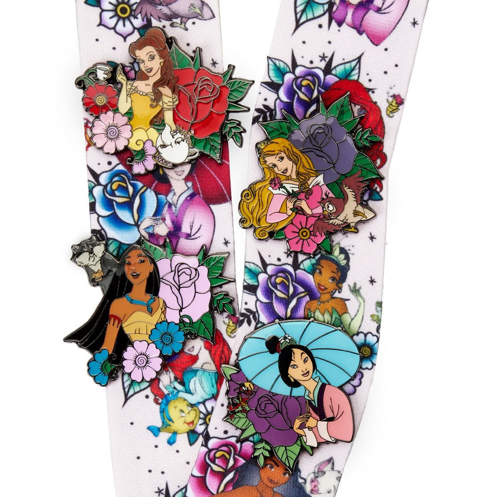 Loungefly Disney Princess Tattoo Enamel Pin 4-Pack and Lanyard Set