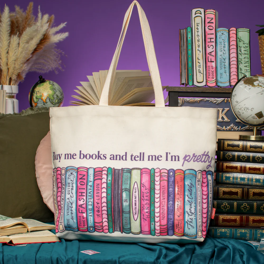 Vendula London Travelling Library Bookshop Canvas Tote Bag-1