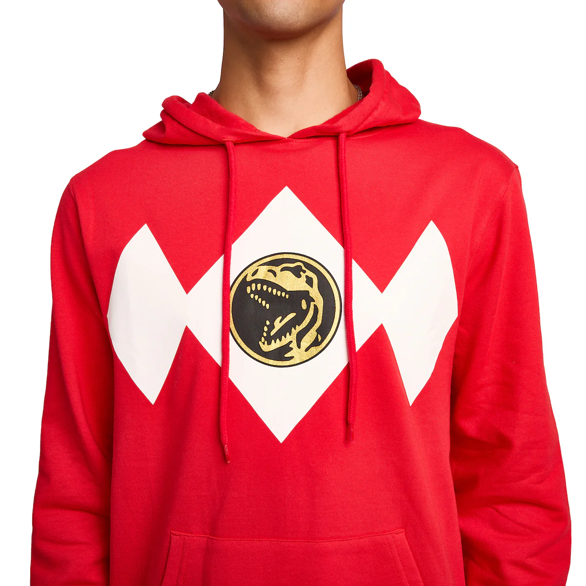 Power Rangers Red Ranger Dino Men's Red Long Sleeve Hooded Sweatshirt-zoom-4