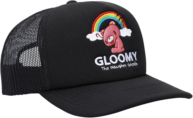 Gloomy Bear Gloomy Under Rainbow Men's Black Foam Trucker Hat
