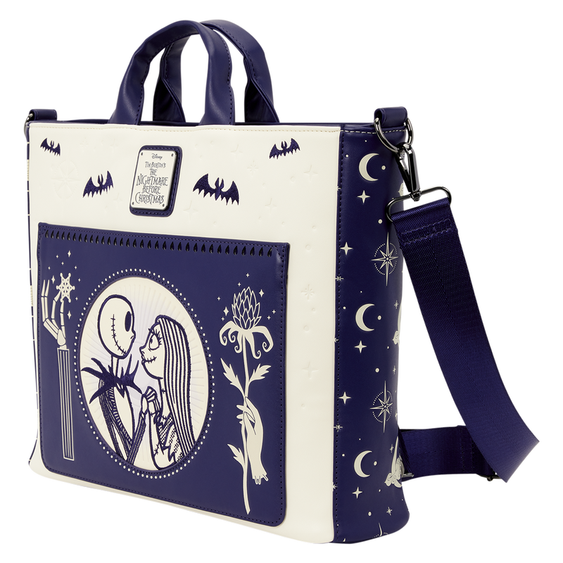 Loungefly The Nightmare Before Christmas Jack Skellington & Sally Night Sky Convertible Backpack and Tote Crossbody Bag